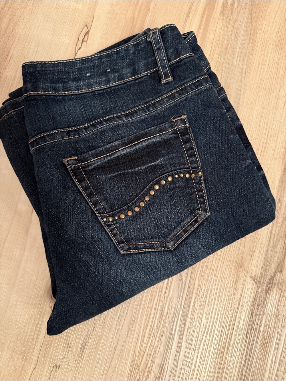 Warehouse One Slim Boot Jeans in dark blue with tan stitching